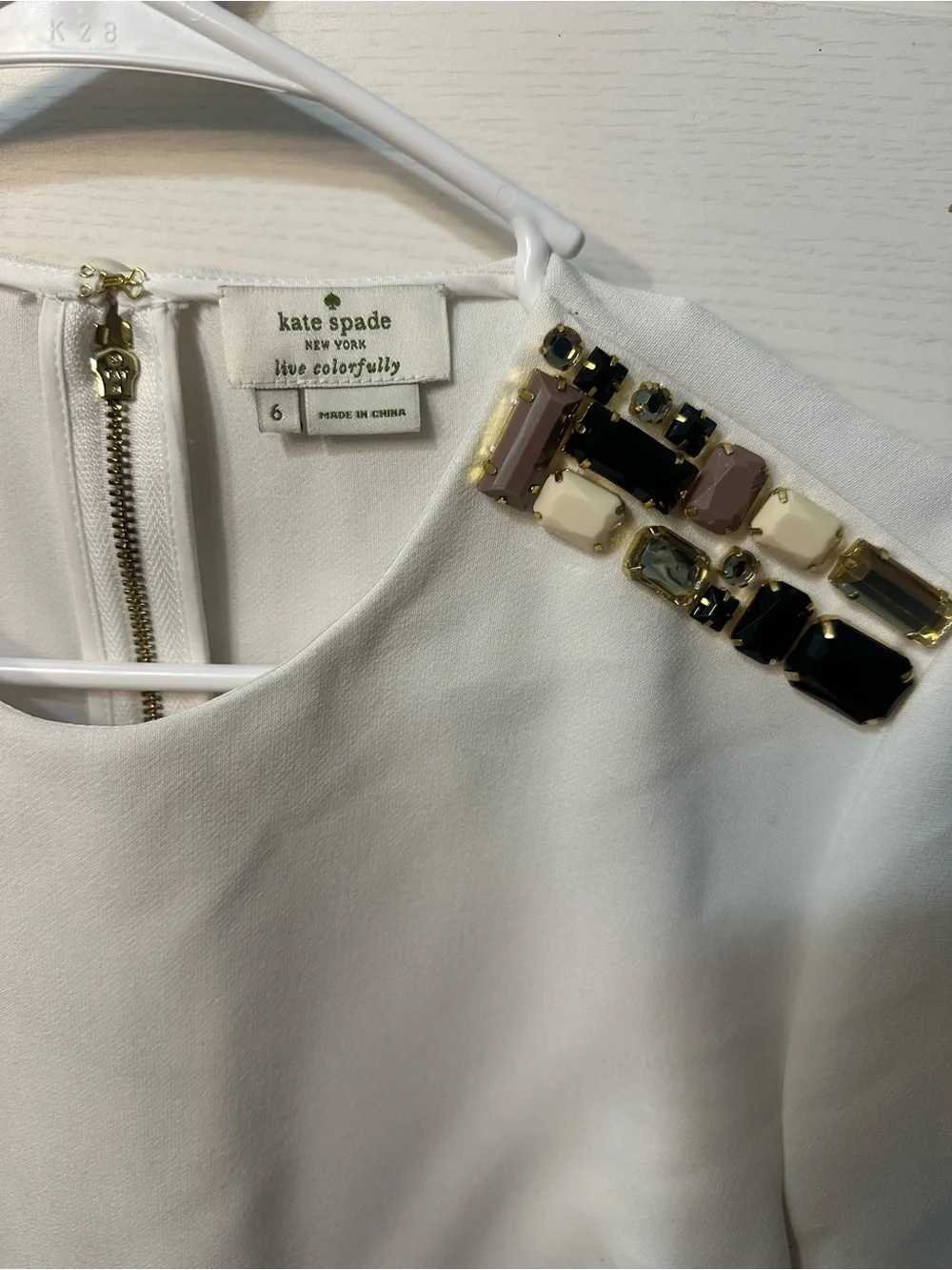 kate‎ spade White Jewel-Embellished Shoulder Blouse